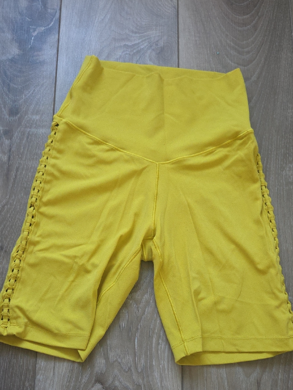 aerie Bright Yellow High-Rise Bike Shorts with Side Braid